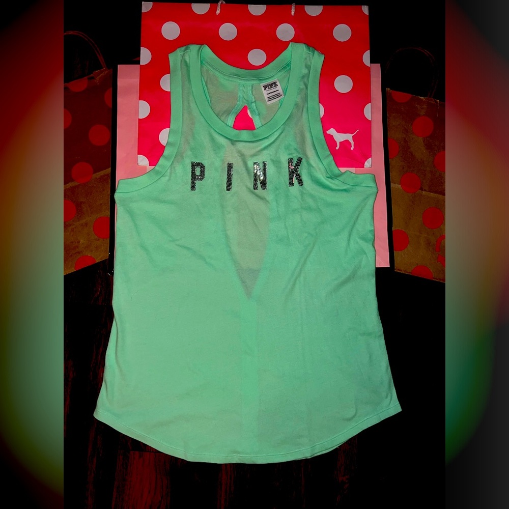 NWOT VS PINK SIZE XS OPEN BACK BLING LOGO TANK TOP.